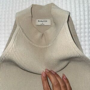 Babaton Beige Sleeveless Turtleneck top